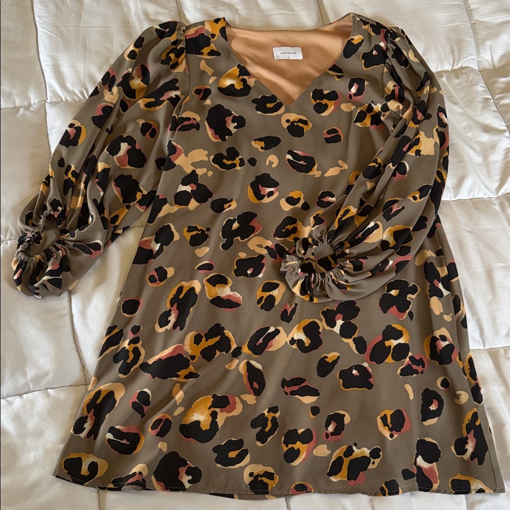 Abstract Adrienne Leopard Print V-Neck Midi Dress Olive and Mustard